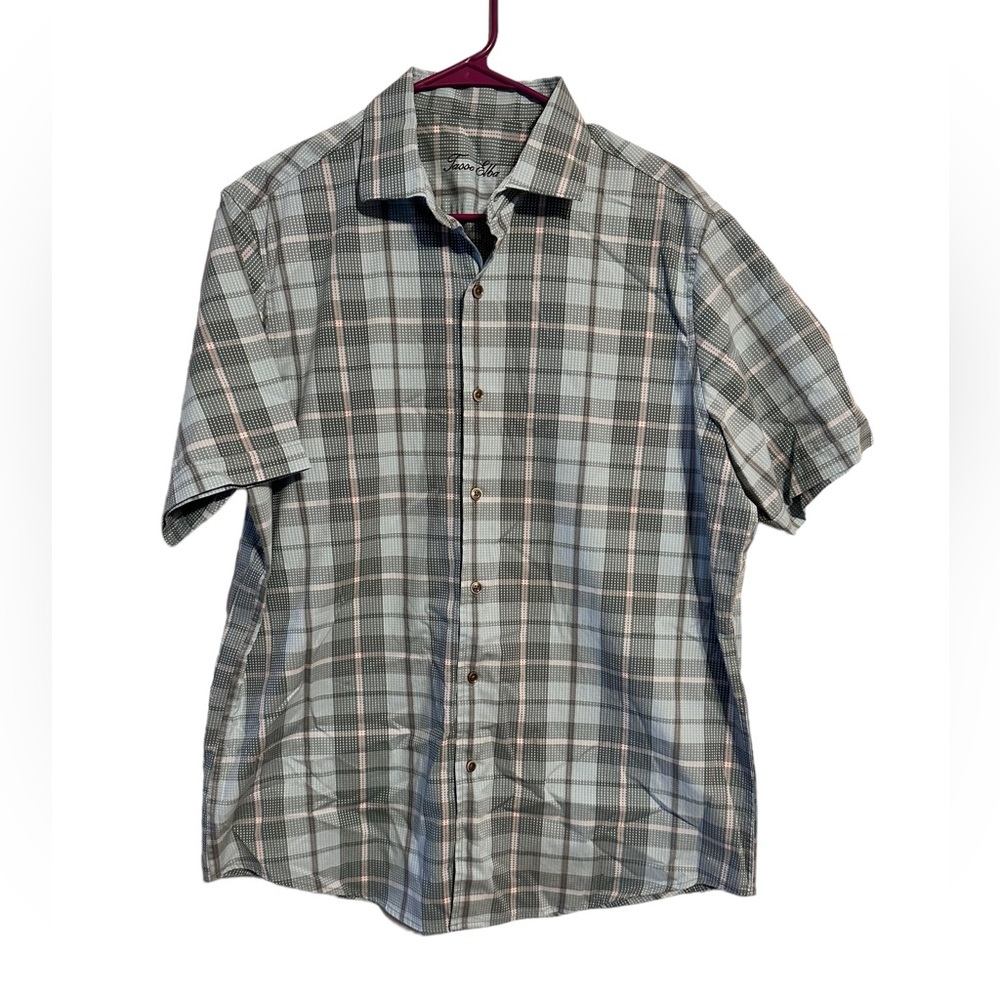 Tasso Elba Men’s Short Sleeve Button Down Shirt Green and Blue size Large